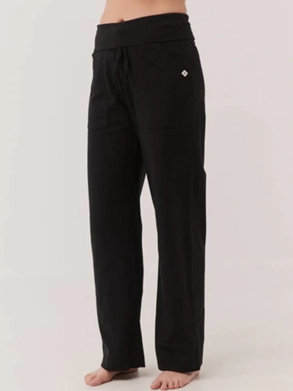 NWOT Pact Fold Over Lounge Pants Organic Cotton Black M Wide Leg - Picture 2 of 7